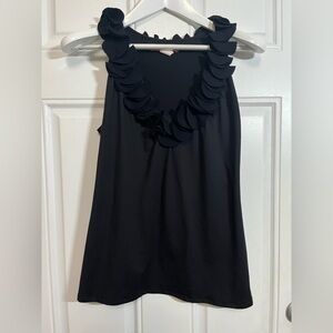 2/$30 Vintage Csilla Somogyi Black Ruffle Trim Tank Top Size L (Made in NYC)